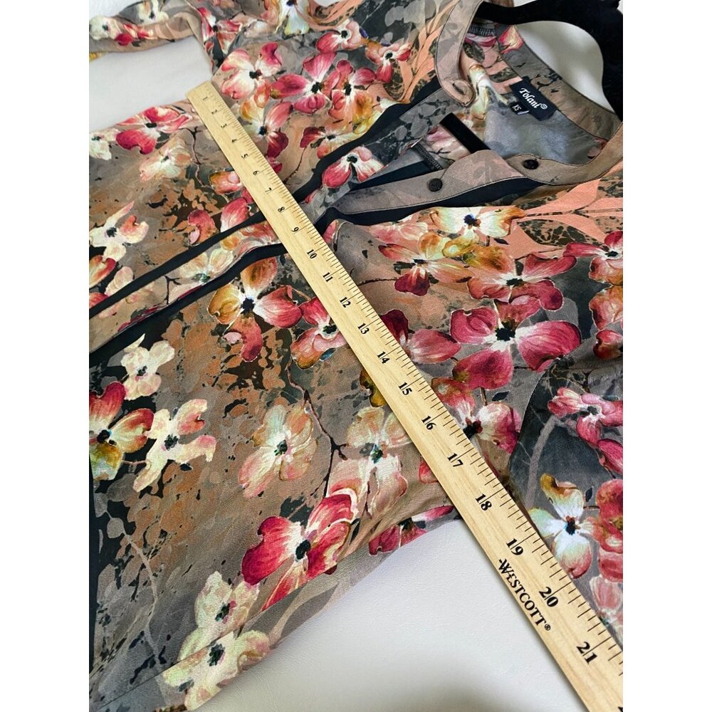 Tolani Floral 100% Silk Long Sleeve Button Up Top Women Size XS Lightweight Boho - Picture 5 of 12